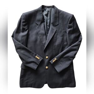 Japanese Suit Wool Black Blazer Men’s‎ 42 POLICAR PO Fabric Golden Buttons VTG